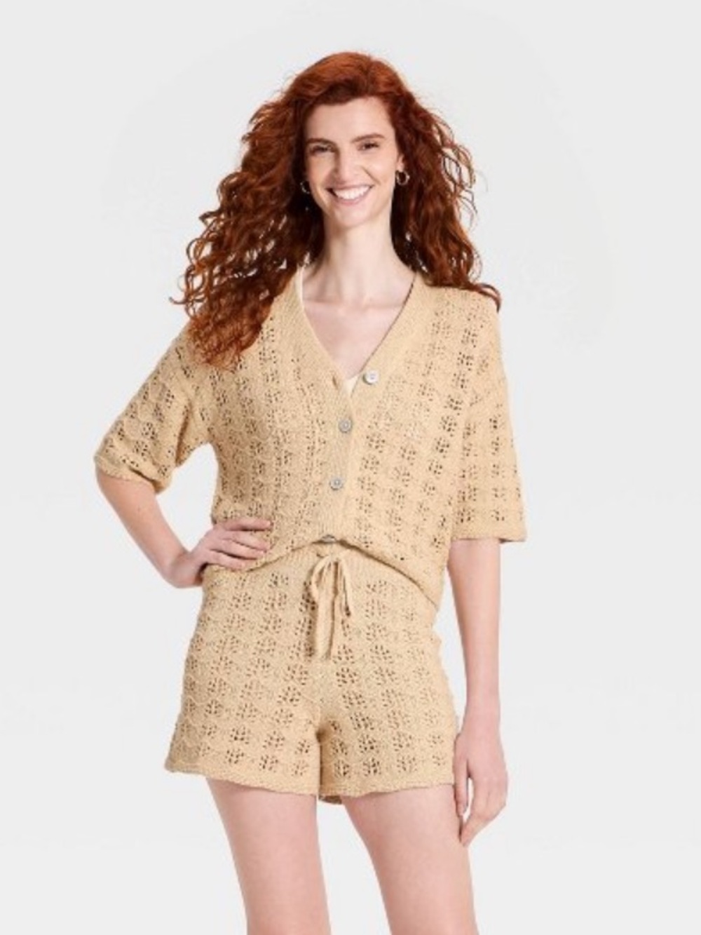 Universal Thread Beige Crochet Knit Shirt